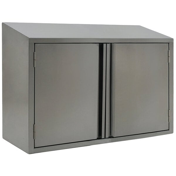 A stainless steel Eagle Group wall cabinet with two doors.