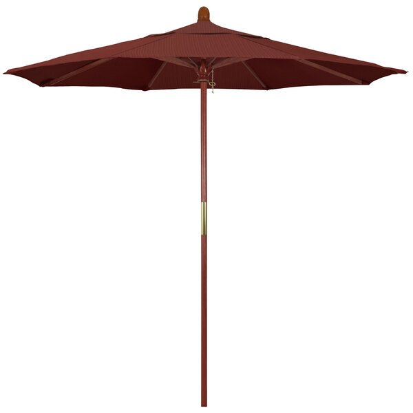 A California Umbrella with a red pole and Terrace Adobe fabric canopy.