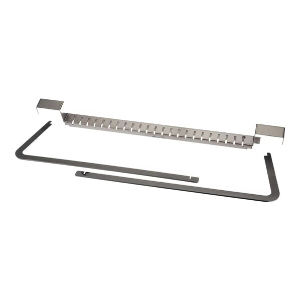 A metal divider kit with multiple slots and two L-shaped brackets, designed for organizing or separating items on a slanted surface.