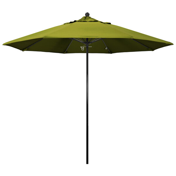 a green umbrella with a black pole