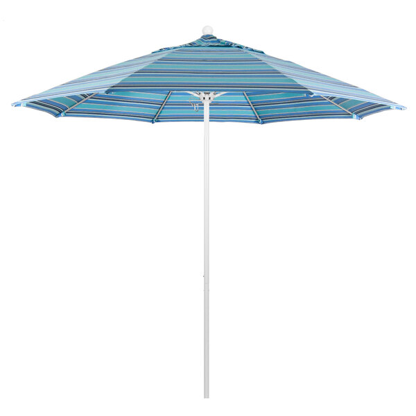 a blue and white striped umbrella