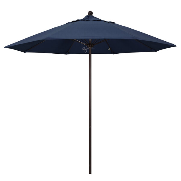 a blue umbrella with a black pole