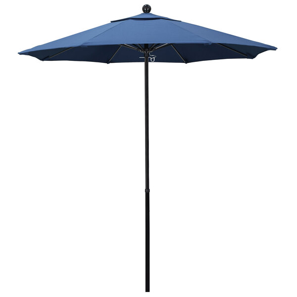 a blue umbrella with a ball on top