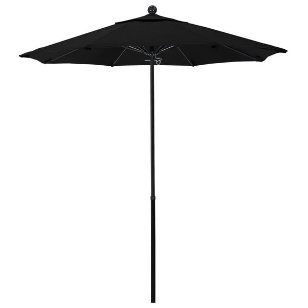 a black umbrella with a ball on top