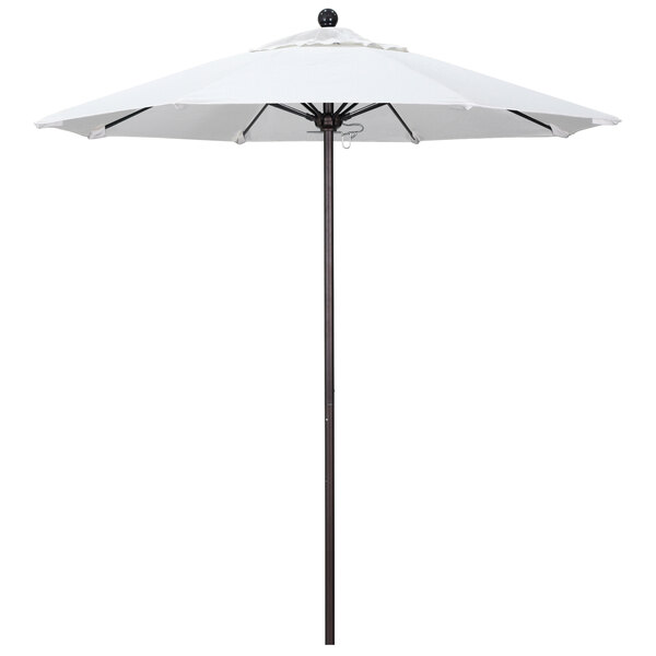 a white umbrella with a black ball on top