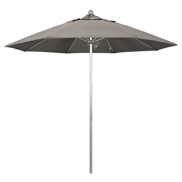 A California Umbrella ALTO outdoor umbrella with a silver pole and taupe canopy.