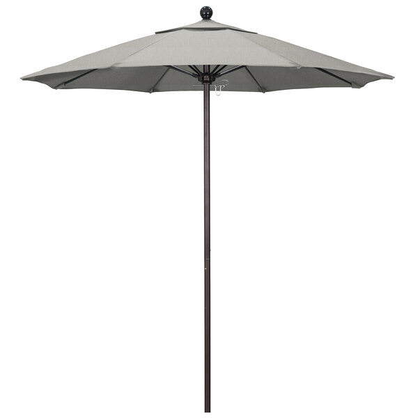 A California Umbrella with Sunbrella Granite canopy on a bronze aluminum pole.