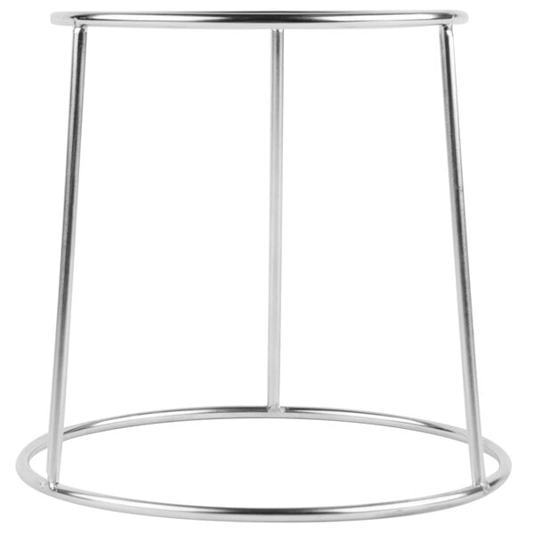 A round metal stand with a white top for Choice aluminum pancake batter dispenser.