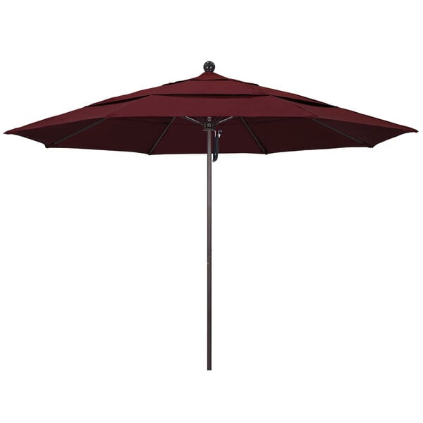 A California Umbrella with a Pacifica Burgundy canopy on a white background.