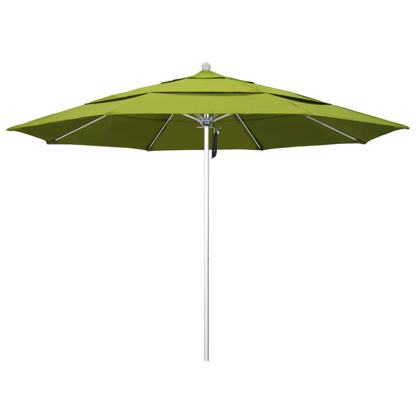 A close-up of a green California Umbrella with a Pacifica Ginkgo canopy.