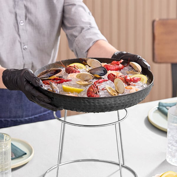 American Metalcraft ASEAB12 12" Round Black Hammered Aluminum Seafood Tray