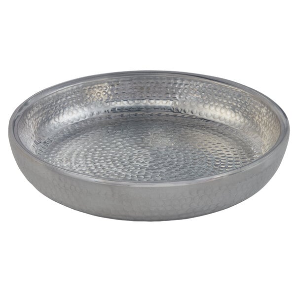 An American Metalcraft silver double wall hammered aluminum seafood tray with a textured surface.