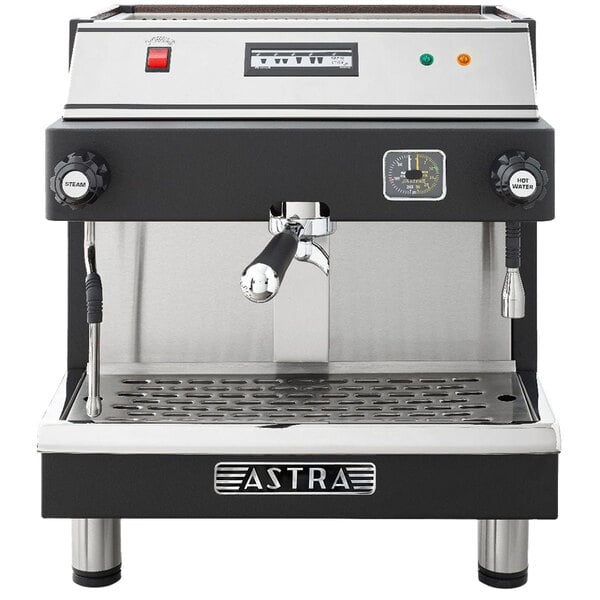 A black and silver Astra M1011 Mega Automatic Espresso Machine.