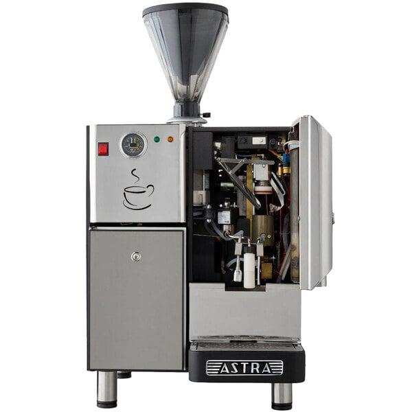 An Astra SM111 Super Mega I automatic coffee machine with a lid open on top.