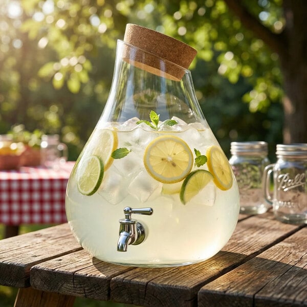 American Atelier Glass 2.5 Gallon Teardrop Beverage Dispenser with Cork Top by Jay Companies