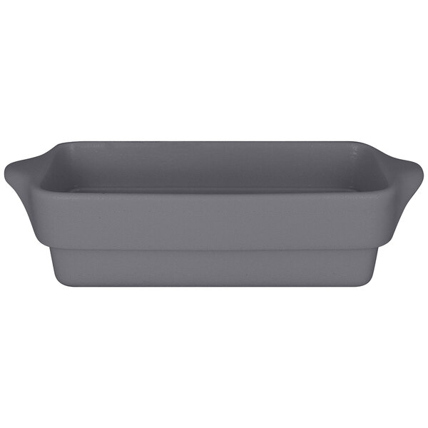 A grey rectangular RAK Porcelain tureen with handles.