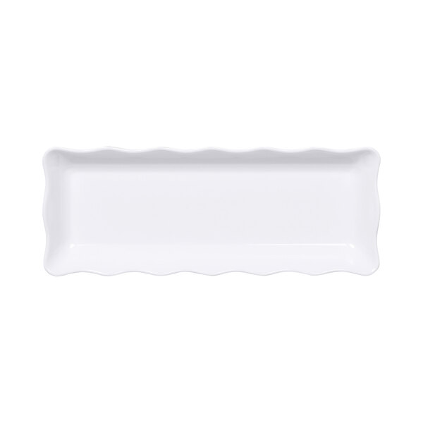 A white rectangular melamine tray with wavy edges.