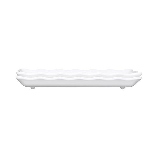 A white rectangular melamine tray with wavy edges.