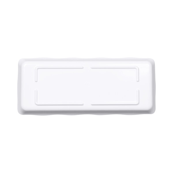 A white rectangular melamine tray with lines in the middle.