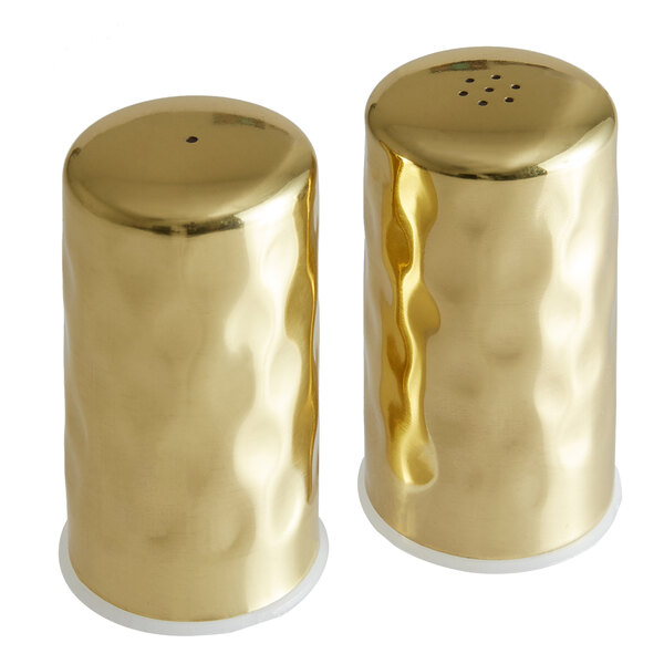 Salt Pepper Shaker Set Glass With Brass Top Each Holds 1 oz Elegant 2 Shakers