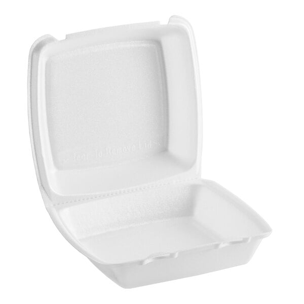 Dart 85HT1R 8" x 8" x 3" White Foam Square Take Out Container with Perforated Hinged Lid - 200/Case