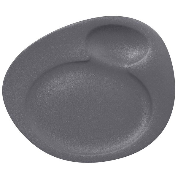 A RAK Porcelain stone gray oval plate with two small holes.