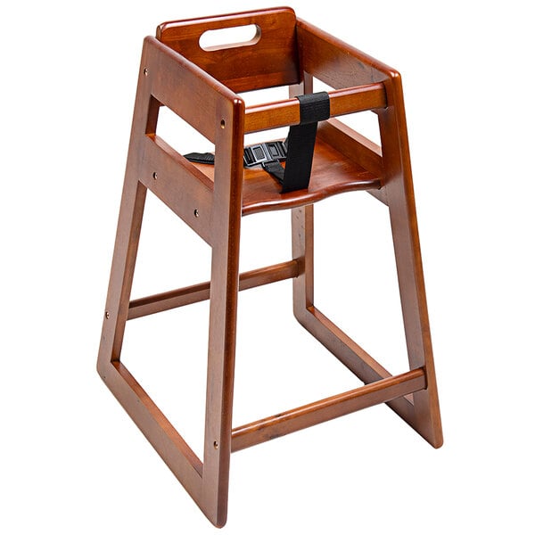 CSL 900DK KD Youngstar Ready to Assemble Stacking Restaurant Wood High Chair with Dark Finish