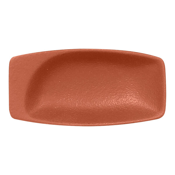 A brown rectangular RAK Porcelain mini dish with rounded edges.