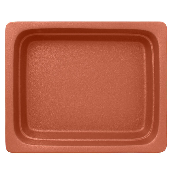 A RAK Porcelain Terra Brown rectangular porcelain tray with white background.