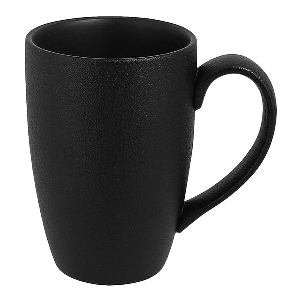 A case of 6 black RAK Porcelain mugs with a handle.