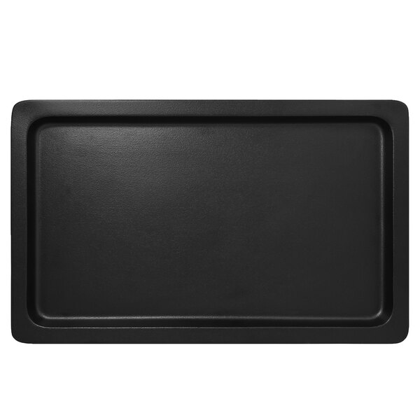 A black rectangular RAK porcelain Gastronorm pan with a white border.