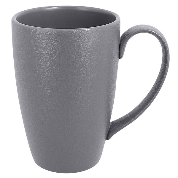 A RAK Porcelain stone gray mug with a handle.