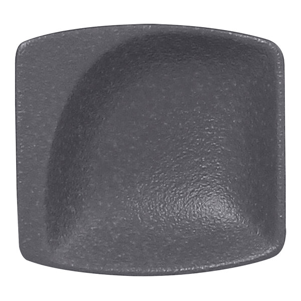 A stone gray square RAK Porcelain mini dish with a black rim.