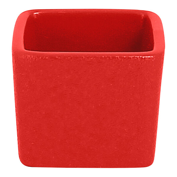 A red rectangular RAK Porcelain ramekin with a white background.