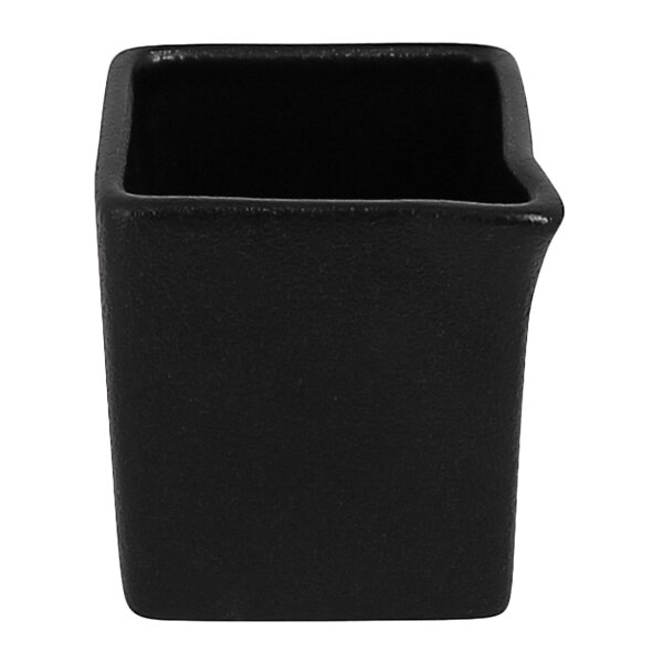 A black square RAK Porcelain creamer with a lid.