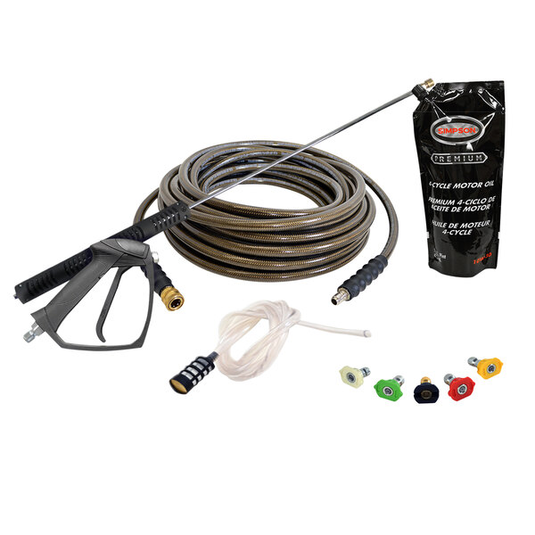 The Simpson 60828 pressure washer hose and spray gun.