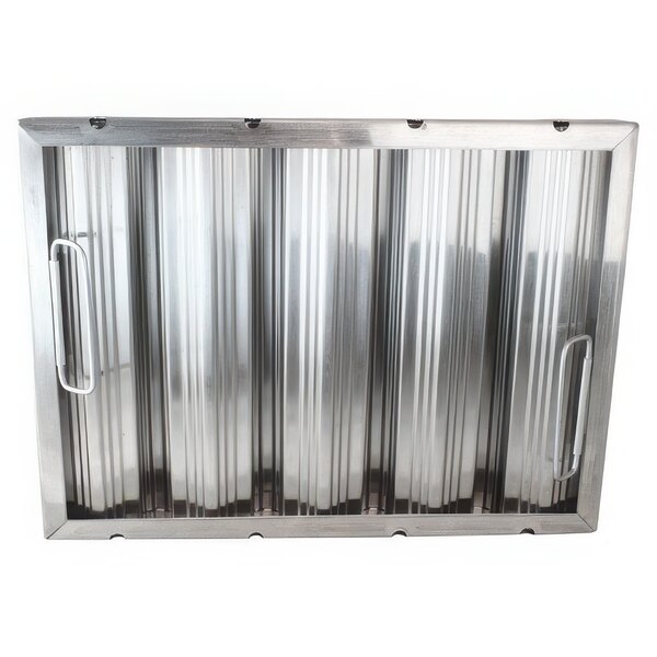 A stainless steel AllPoints hood filter with ridged baffles.