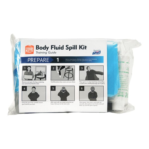 A packaged Purell body fluid spill refill kit.