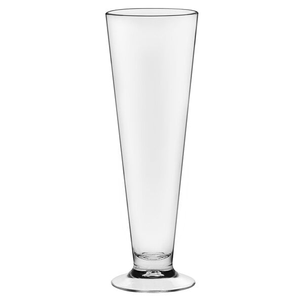 A clear Libbey Tritan plastic footed pilsner glass.