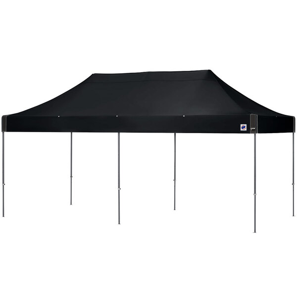 A black E-Z Up canopy with steel gray poles.