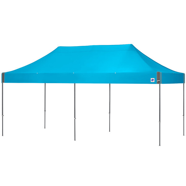 a blue tent with poles