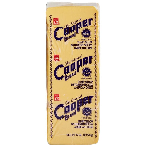 A package of Cooper Sharp Yellow American Cheese blocks.