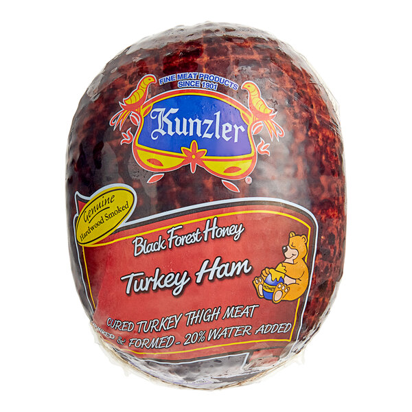 A package of Kunzler Black Forest Honey Turkey Ham on a white background.