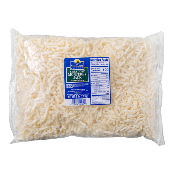 5 lb. Great Lakes Shredded Monterey Jack Cheese - 4/Case