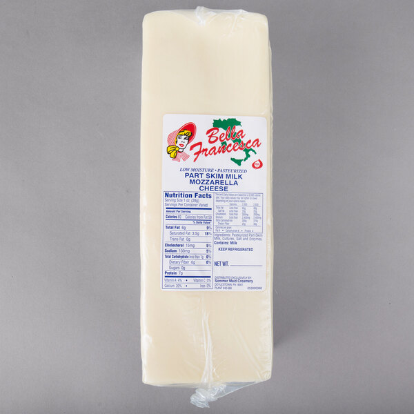 Bella Francesca Part Skim Milk Mozzarella Cheese 6 lb. Solid Block 8/Case