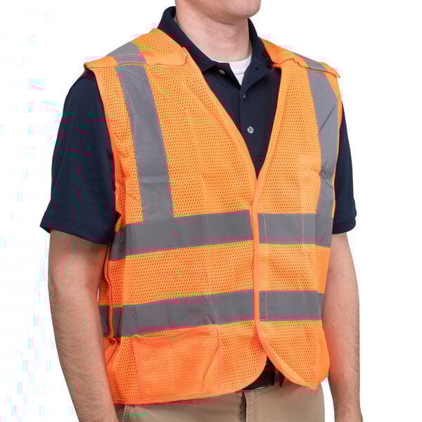 A Cordova orange safety vest with reflective stripes.