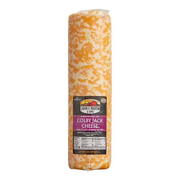 A large package of John F. Martin Colby Jack Longhorn cheese.