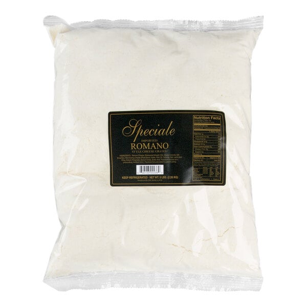 A 5-pound bag of Speciale imported grated Romano cheese.
