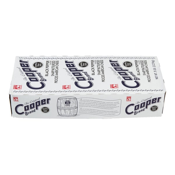 Cooper® Cheese Black Pepper Sharp White American Cheese 5 lb. Solid Block - 2/Case