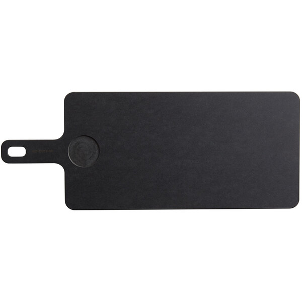 A rectangular Richlite wood fiber serving board with a handle and ramekin well.